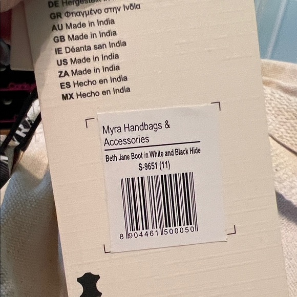 NWT Cowhide and Tooled Leather Block Heel Mule - White/Black - Picture 6 of 6